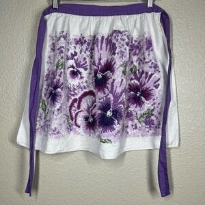 🔴 5 for $25! Vintage 70’s Sayco Apron Terry Cloth‎ Purple Pansies Print MCM